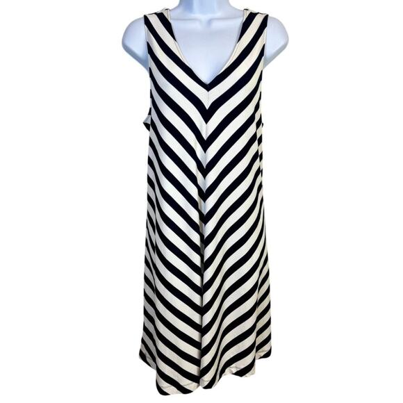 Loft Black & White Striped Sleeveless A-Line Dress With V-Neck, NWT - Picture 1 of 8